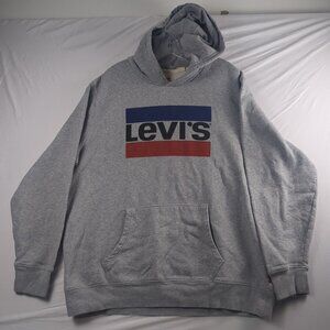 Levis Logo Spell Out Gray Hoodie Mens XL Pullover Hooded Sweatshirt Standard